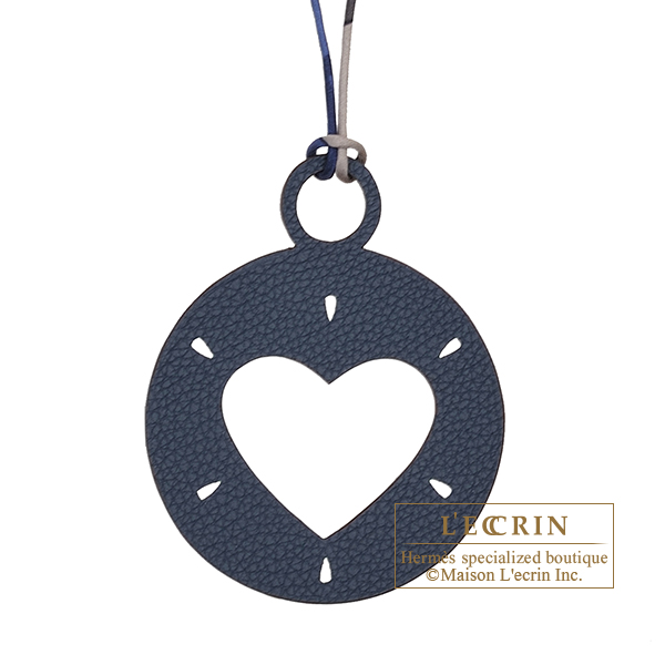 Hermes　Petit H　Heart Charm　Navy/　Grey　Clemence leather/　Epsom leather