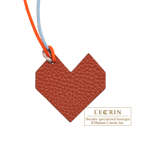 Hermes　Petit H　Heart Charm　Brown/Red　Clemence leather/Epsom leather