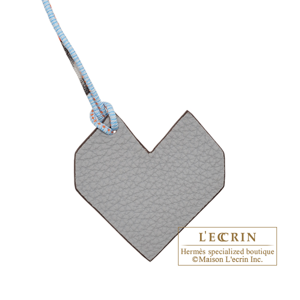 Hermes　Petit H　Heart Charm　Grey/Brown　Clemence leather/Epsom leather