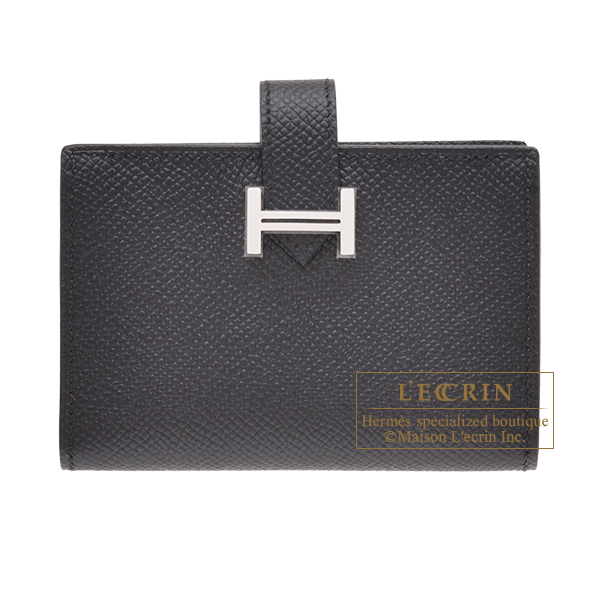 Hermes　Bearn card case　Black　Epsom leather　Silver hardware