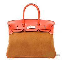 Hermes　Birkin bag 35　Capucine/　Chamois　Swift leather/　Grizzly leather　Champagne gold hardware