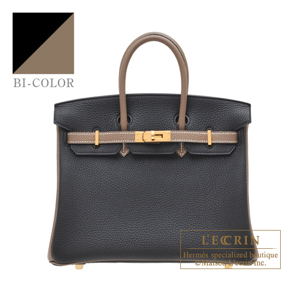 Hermes　Personal Birkin bag 25　Black/　Etoupe grey　Togo leather　Gold hardware