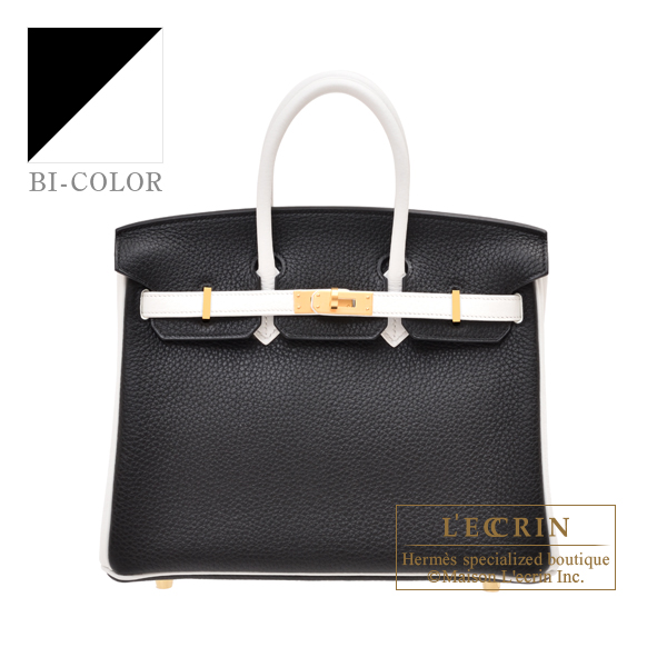 Hermes　Personal Birkin bag 25　Black/　White　Clemence leather　Matt gold hardware