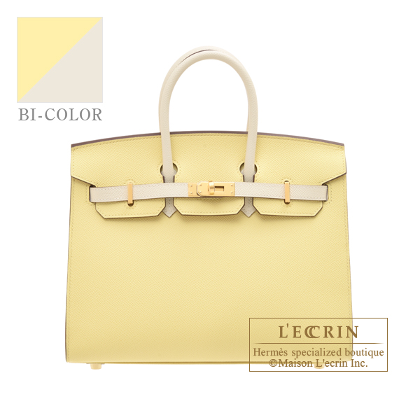 Hermes　Personal Birkin Sellier bag 25　Jaune poussin/Craie　Epsom leather　Gold hardware