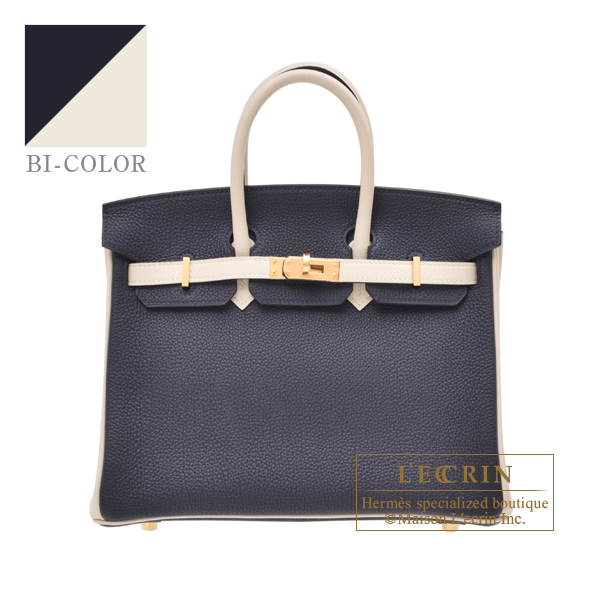 Hermes　Personal Birkin bag 25　Blue nuit/　Craie　Togo leather　Gold hardware