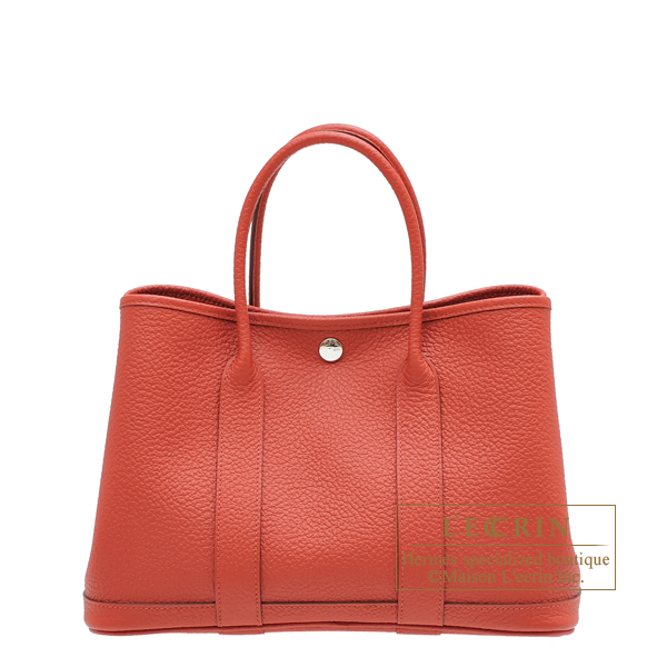 Hermes　Garden Party bag 30/TPM　Rouge duchesse　Country leather　Silver hardware