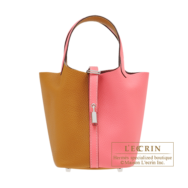 Hermes　Picotin Lock casaque bag 18/PM　Rose azalee/　Sesame　Clemence leather　Silver hardware