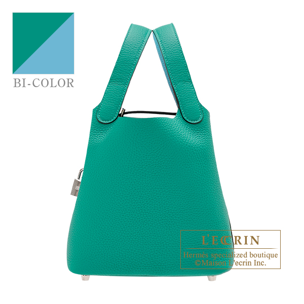 Hermes　Picotin Lock　Eclat bag 18/PM　Vert verone/　Blue du nord　Clemence leather/　Swift leather　Silver hardware