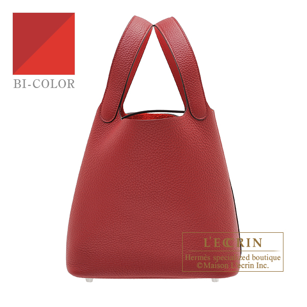 Hermes　Picotin Lock　Eclat bag 22/MM　Rouge grenat/　Rouge piment　Clemence leather/　Swift leather　Silver hardware