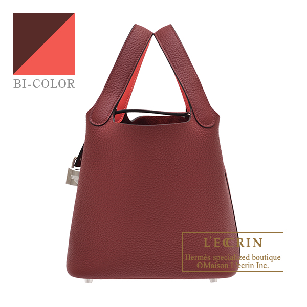 Hermes　Picotin Lock　Eclat bag 18/PM　Rouge H/　Orange field　Clemence leather/　Swift leather　Silver hardware