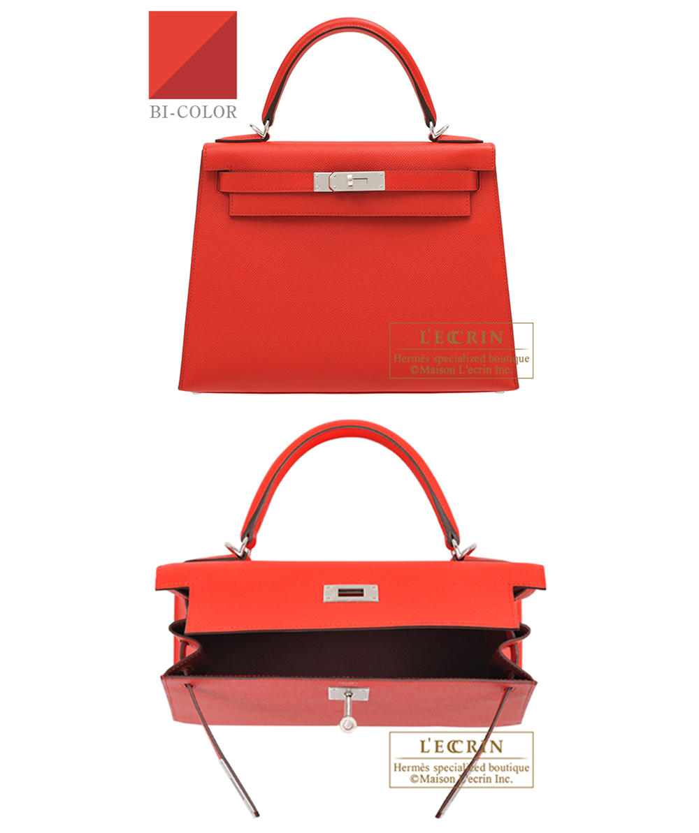 Hermes　Kelly Verso bag 28　Sellier　Rouge coeur/　Rouge grenat　Epsom leather　Silver hardware