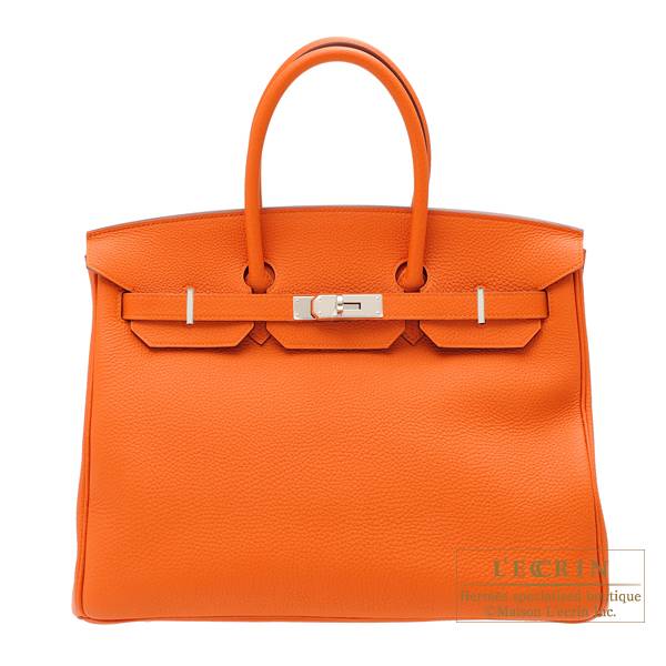 Hermes Birkin bag 35 Orange Togo leather Silver hardware | L&#39;ecrin Boutique Singapore