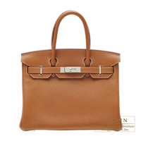 Hermes　Birkin bag 30　Gold　Clemence leather　Silver hardware