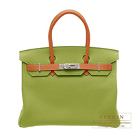 Hermes　Personal Birkin bag 30　Anis green/Potiron orange　Togo leather　Silver hardware