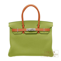 Hermes　Personal Birkin bag 30　Anis green/Potiron orange　Togo leather　Silver hardware