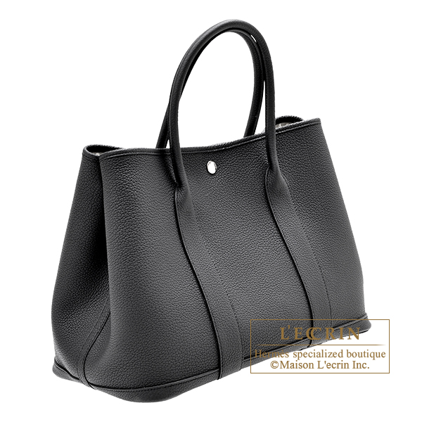 Hermes　Garden Party bag PM　Black　Negonda leather　Silver hardware