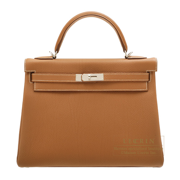 Hermes Kelly bag 32 Retourne Gold Togo leather Silver hardware