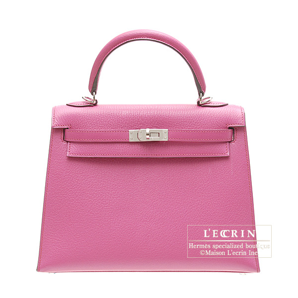 Hermes Kelly bag 25 Sellier Rose shocking Chevre myzore goatskin