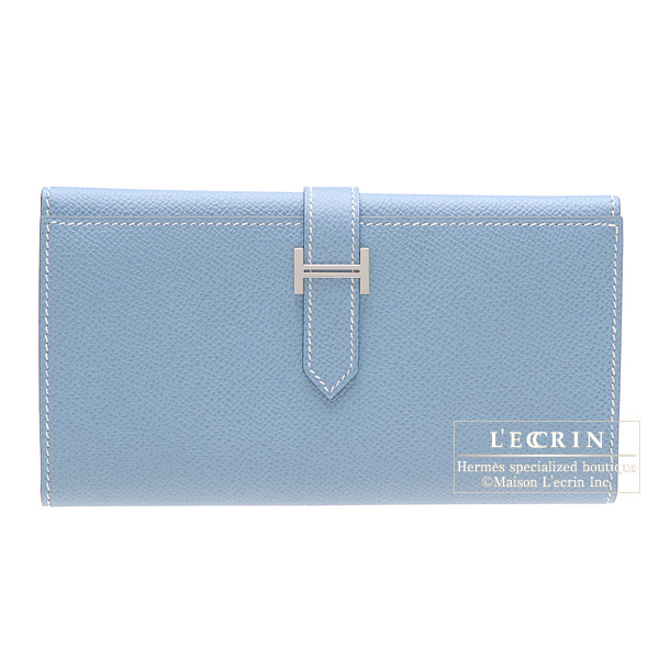 Hermes Bearn tri-fold wallet Blue jean Epsom leather Silver 