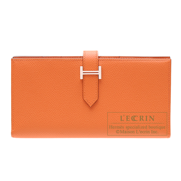 Hermes　Bearn Soufflet　Orange　Epsom leather　Silver hardware
