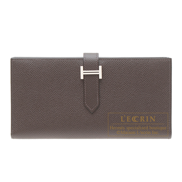 Hermes　Bearn Soufflet　Chocolat　Epsom leather　Silver hardware