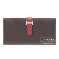 Hermes　Bearn Soufflet　Chocolat/Rouge garance　Epsom leather　Silver hardware