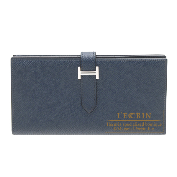 Hermes　Bearn Soufflet　Blue de presse　Epsom leather　Silver hardware