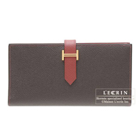 Hermes　Bearn Soufflet　Chocolat/Rouge garance　Epsom leather　Gold hardware