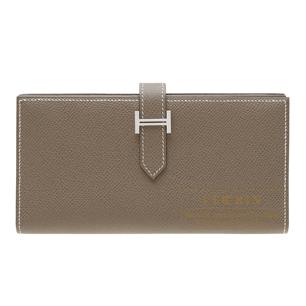 Hermes　Bearn Soufflet　Etoupe grey　Epsom leather　Silver hardware