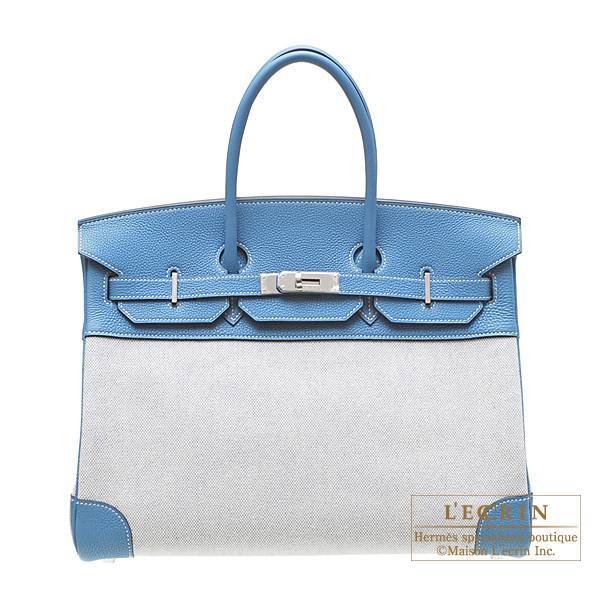 Hermes Birkin bag 35 Blue Jean Togo leather/Toile H Silver