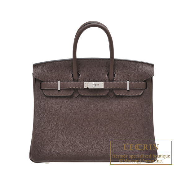 Hermes Birkin bag 25 Chocolat Togo leather Silver hardware