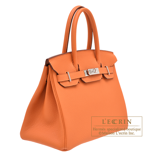 Hermes Birkin bag 30 Orange Togo leather Silver hardware