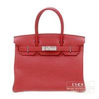 Hermes　Birkin bag 30　Rouge garance　Togo leather　Silver hardware