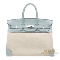 Hermes　Birkin bag 35　Ciel　Toile H/Clemence leather　Silver hardware