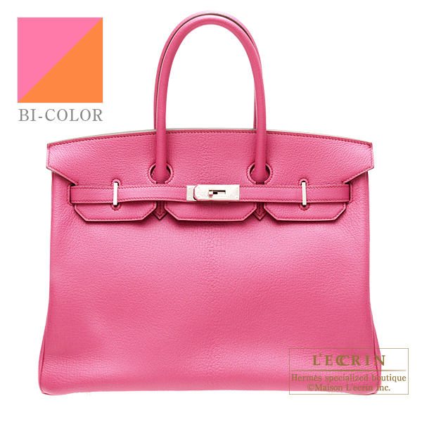 Hermes　Personal Birkin bag 35　Fuschia pink/Orange　Chevre goatskin　Silver  hardware