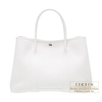 Hermes　Garden Party bag 36/PM　White　Buffalo sindou leather　Silver hardware