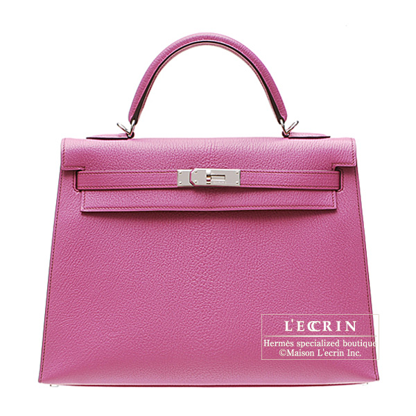 Hermes　Kelly bag 32　Sellier　Fuschia pink　Chevre Coromandel　Silver hardware