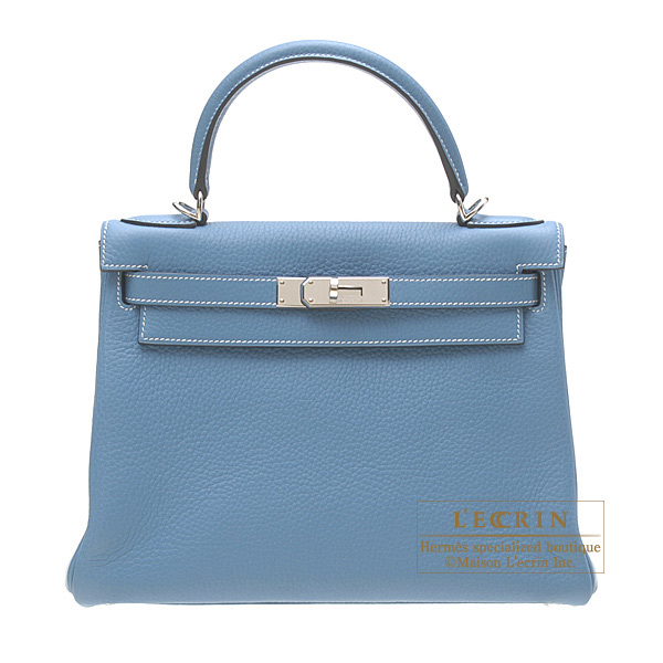 Hermes　Kelly bag 28　Retourne　Blue jean　Clemence leather　Silver hardware