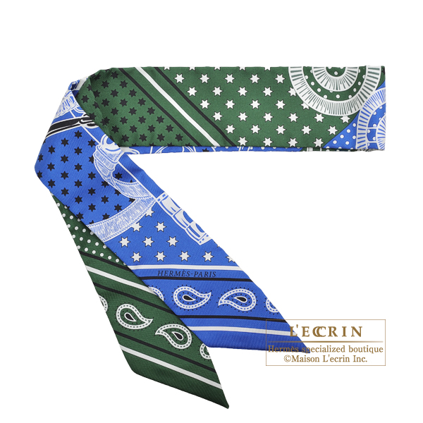 Hermes　Twilly　Eperon d'Or cut　Vert/　White/Blue　Silk