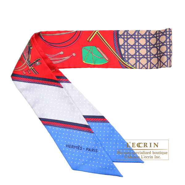 Hermes　Twilly　Les Voitures a transformation　Rouge/Blue/Grey　Silk