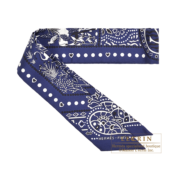 Hermes Twilly Entre Ciel et mer Bandana Marine White Black Silk L ecrin Boutique Singapore
