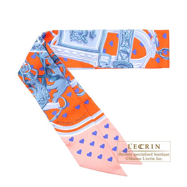 Hermes Twilly Brides de Gala Love Orange Gris bleute Salmon Silk L ecrin Boutique Singapore