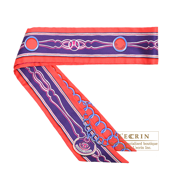 Hermes　Twilly　Maillons　Rouge/Indigo/　Fuchsia　Silk