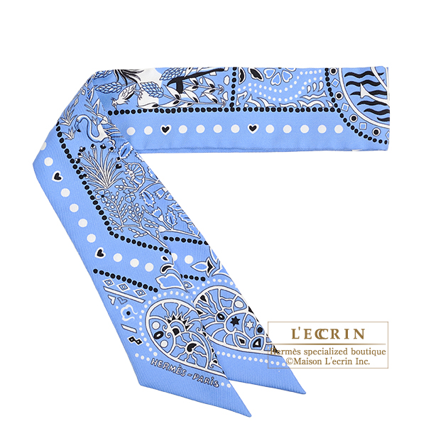 Hermes　Twilly　Entre Ciel et mer Bandana　Bleu moyen/　White/Black　Silk