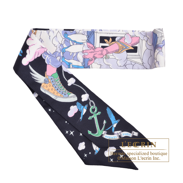 Hermes　Twilly　Sur Mon Nuage　Blue noir/Mauve/Multicolor　Silk