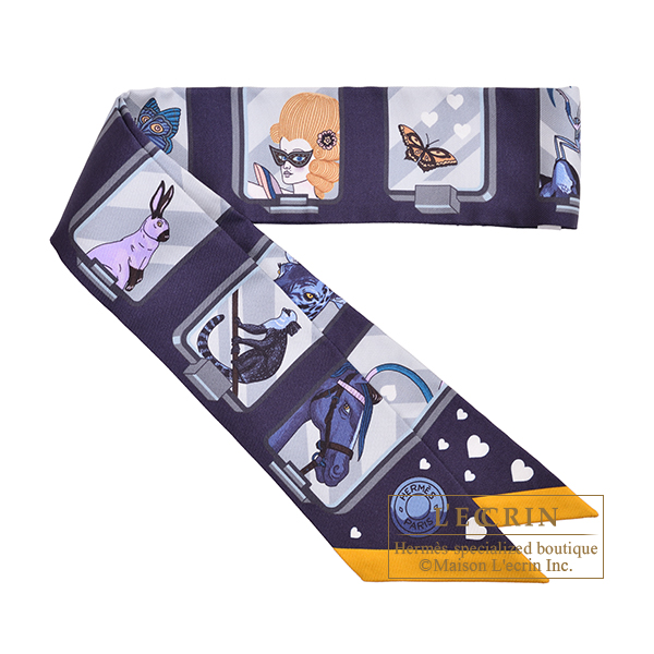 Hermes　Twilly　Hermes Story　Marine/Grey/Gold　Silk
