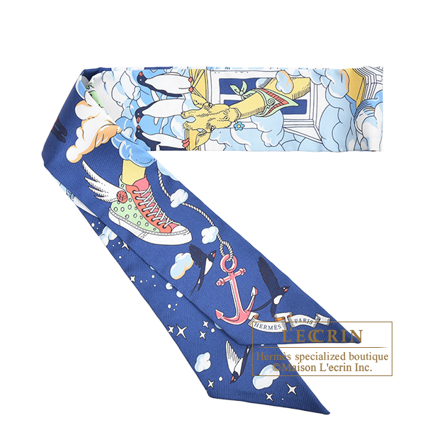 Hermes　Twilly　Sur Mon Nuage　Marine clair/Ciel/Multicolor　Silk