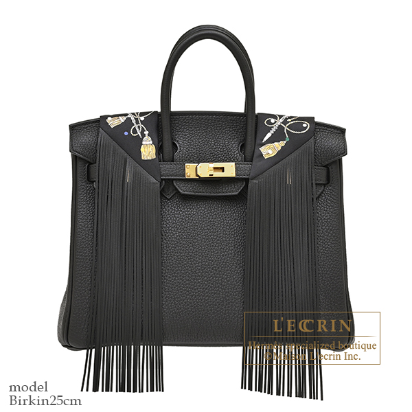 Hermes Leather Fringes Twilly Les Cles a Pois Black/Mordore/White Silk/Leather