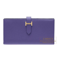 Hermes　Bearn Soufflet　Iris　Epsom leather　Gold hardware