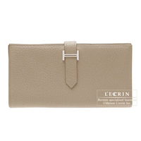 Hermes　Bearn Soufflet　Gris tourterelle　Chevre myzore goatskin　Silver hardware